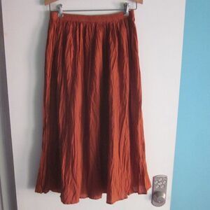 CW Classics Vintage Festival BOHO Crinkle Orange Midi Skirt Size M 100% Cotton